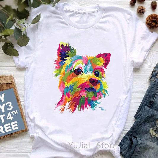 Watercolor Teddy / Yorkie / Schnauzer Animal Print T-shirt Women - House of Yorkie
