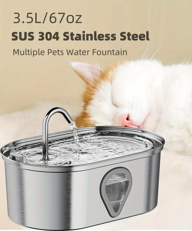 3.5L large capacity pet water dispenser automatic stainless steel cat water fountain with LED Lighting - House of Yorkie