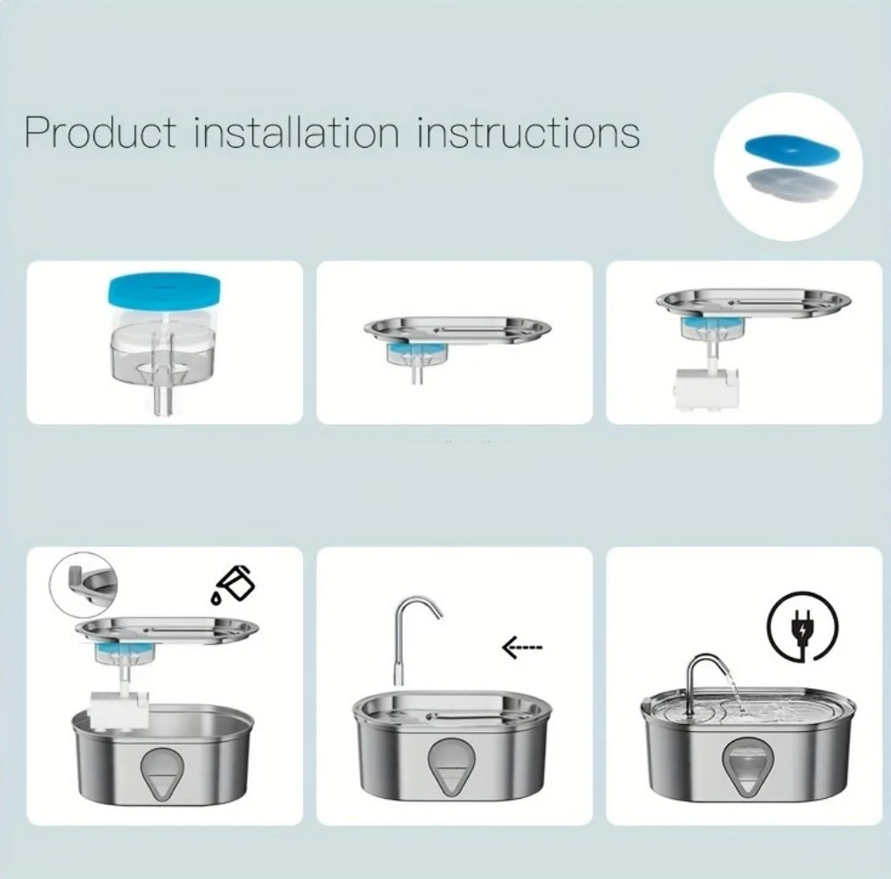 3.5L large capacity pet water dispenser automatic stainless steel cat water fountain with LED Lighting - House of Yorkie