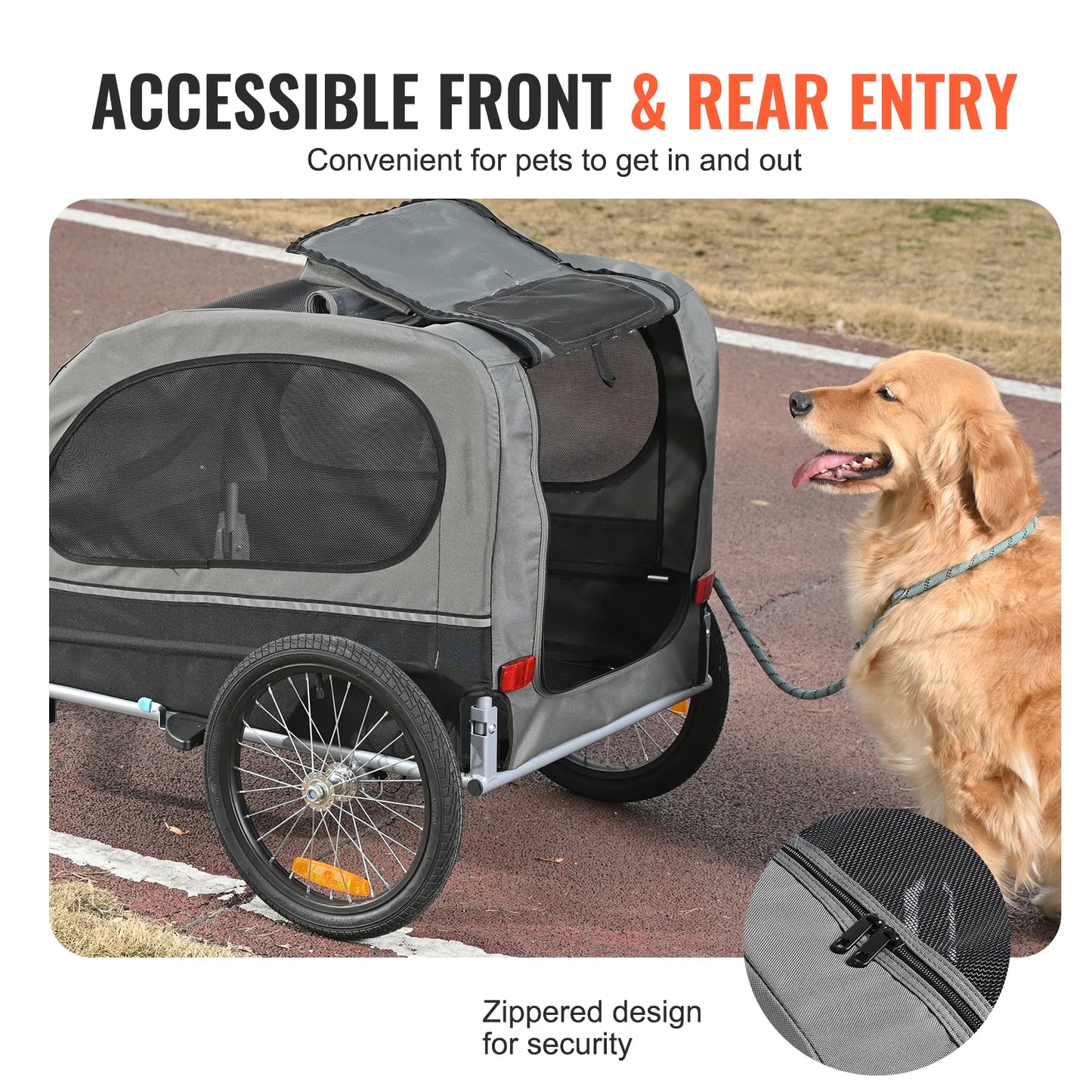 VEVOR 88 lbs Dog Bike Trailer Pet Cart Bicycle Carrier with Wheels, Coupler, Reflectors, Flag, Collapsible to Store for Dogs - House of Yorkie