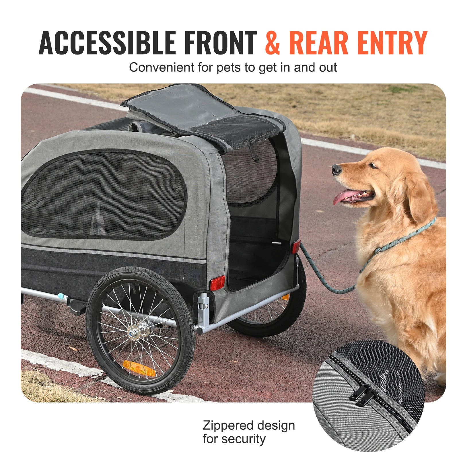 VEVOR 88 lbs Dog Bike Trailer Pet Cart Bicycle Carrier with Wheels, Coupler, Reflectors, Flag, Collapsible to Store for Dogs - House of Yorkie