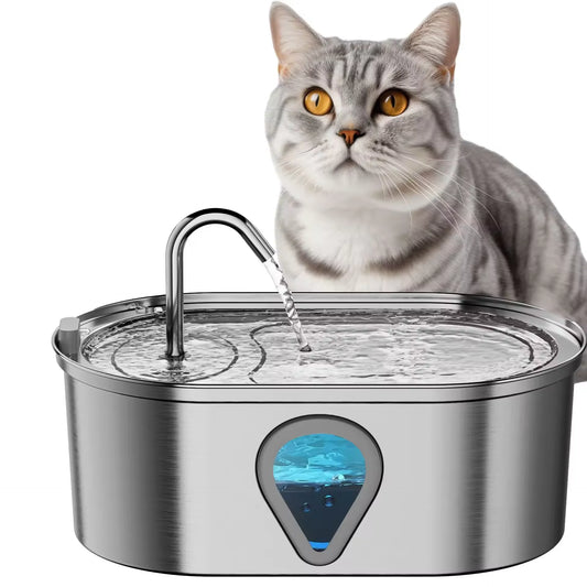 3.5L large capacity pet water dispenser automatic stainless steel cat water fountain with LED Lighting - House of Yorkie