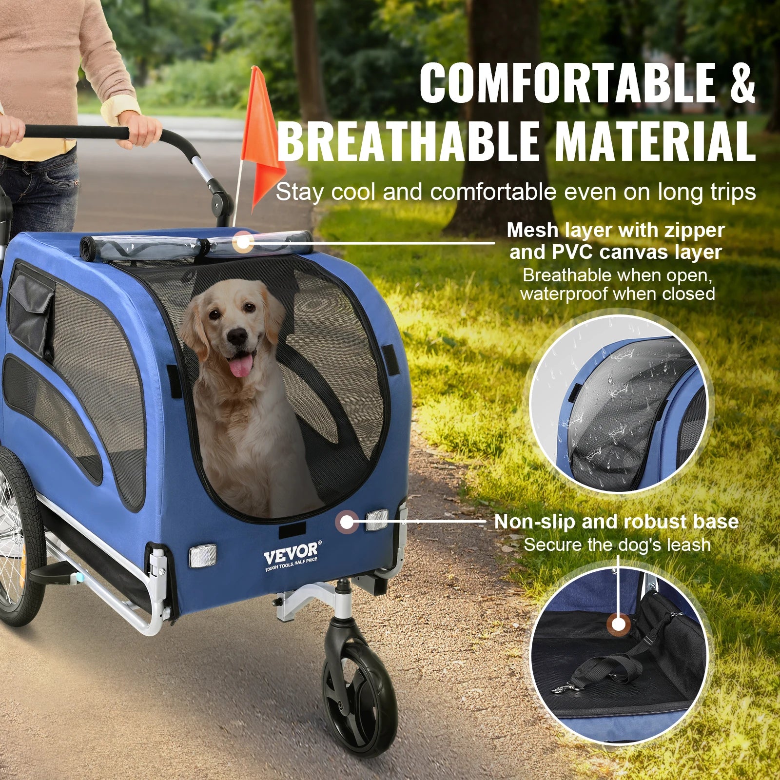 VEVOR 100 lbs Dog Bike Trailer 2-in-1 Pet Stroller Cart Bicycle Carrier with Wheels Coupler Reflectors Flag for Dogs Travel - House of Yorkie
