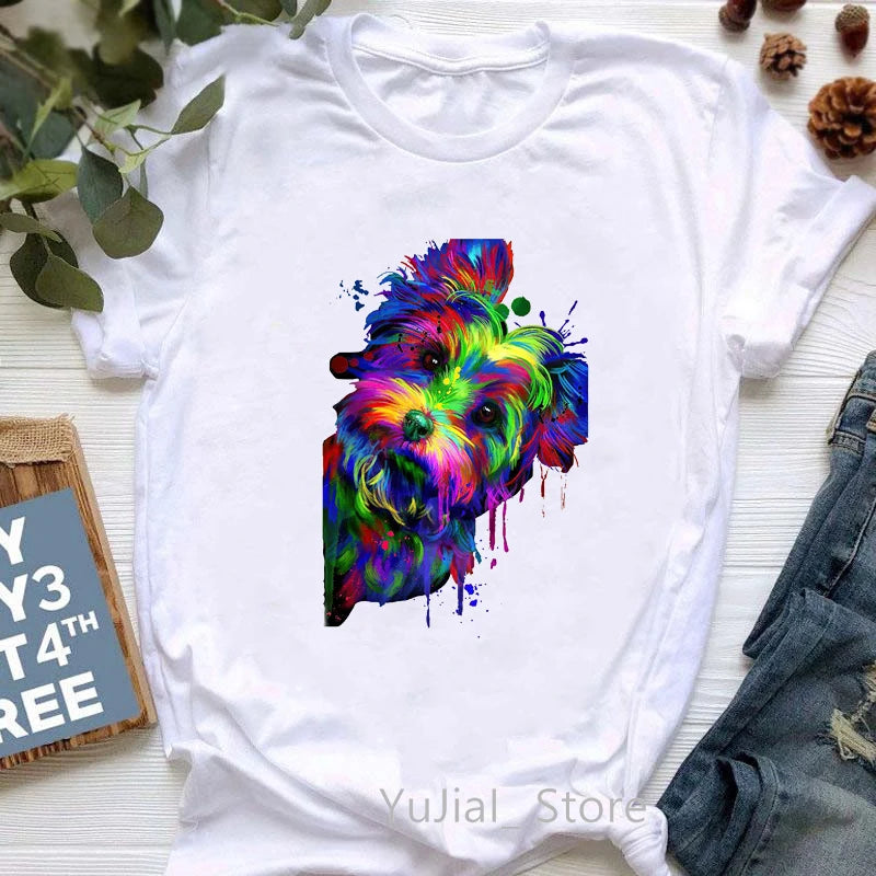 Watercolor Teddy / Yorkie / Schnauzer Animal Print T-shirt Women - House of Yorkie