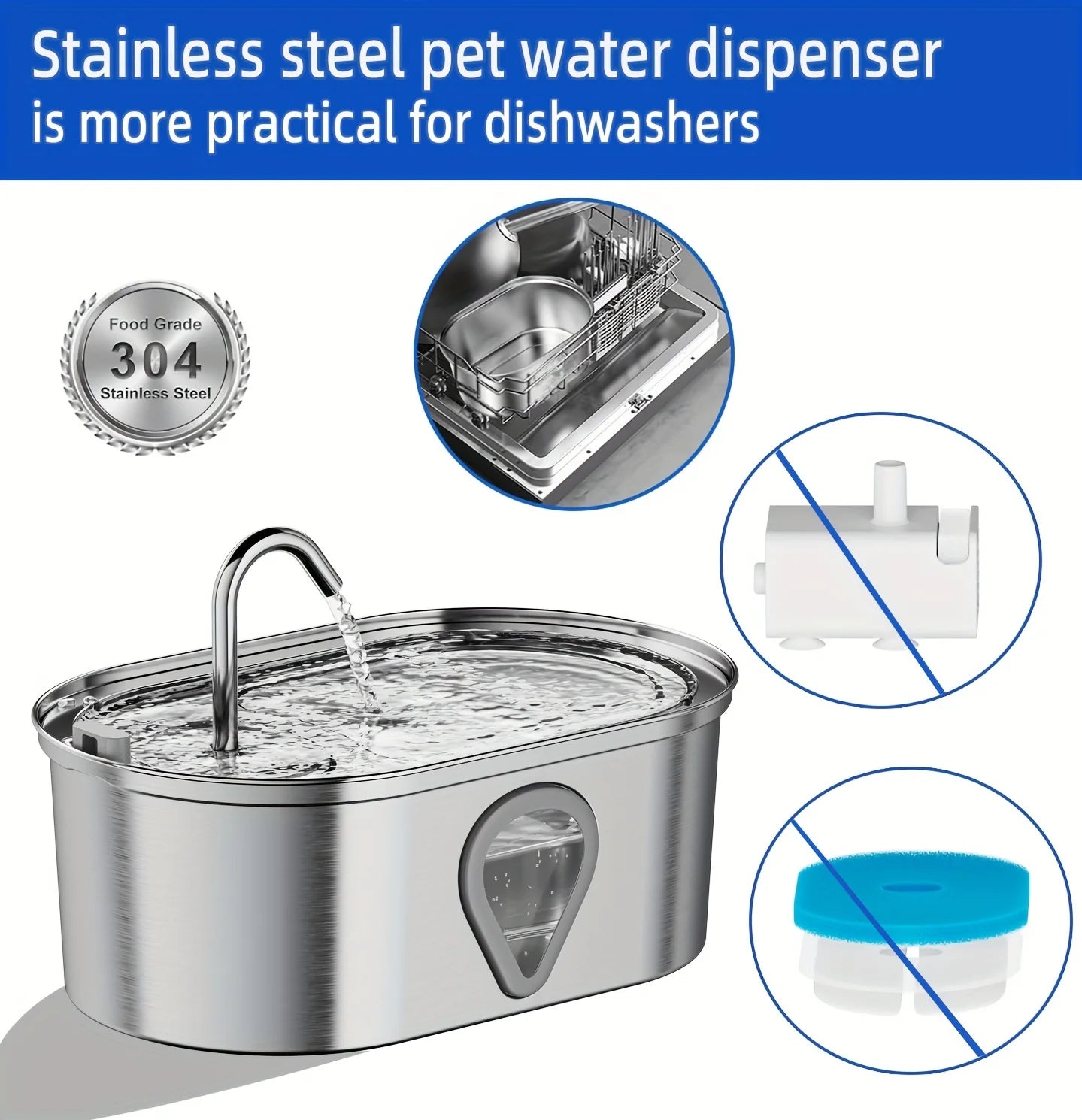 3.5L large capacity pet water dispenser automatic stainless steel cat water fountain with LED Lighting - House of Yorkie