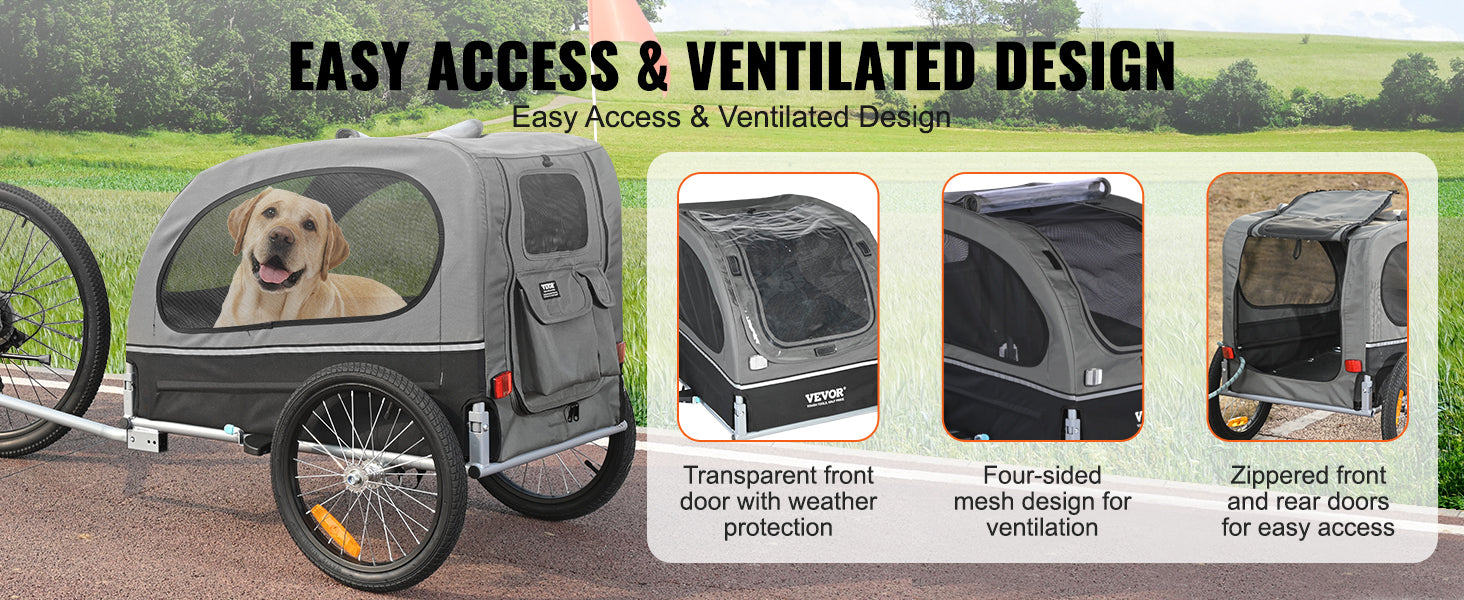 VEVOR 88 lbs Dog Bike Trailer Pet Cart Bicycle Carrier with Wheels, Coupler, Reflectors, Flag, Collapsible to Store for Dogs - House of Yorkie