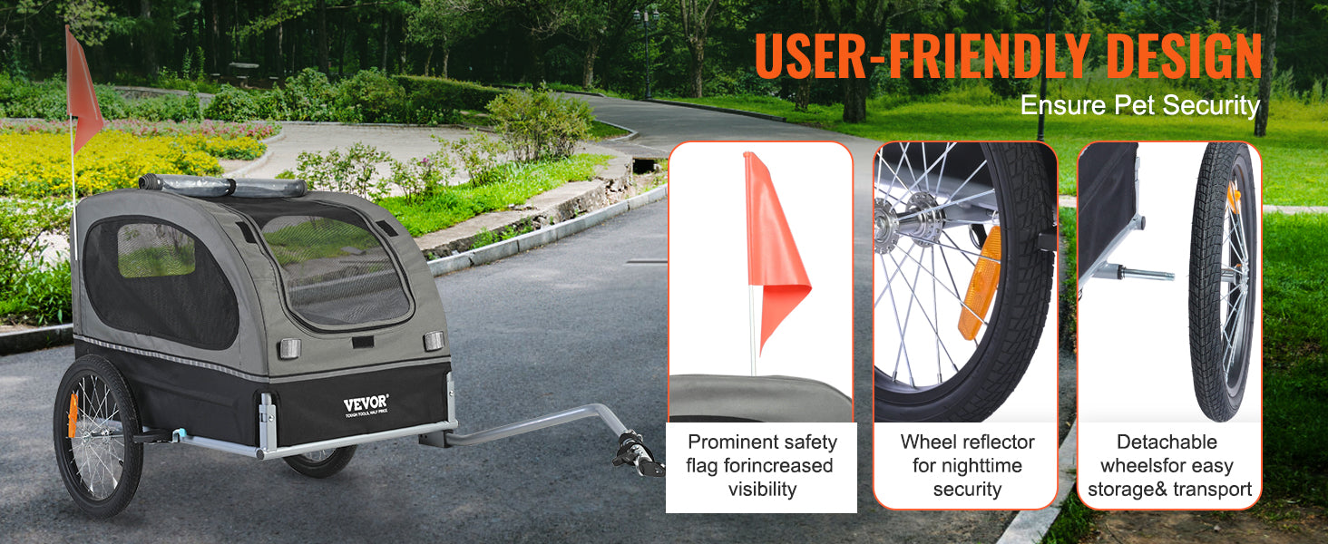VEVOR 88 lbs Dog Bike Trailer Pet Cart Bicycle Carrier with Wheels, Coupler, Reflectors, Flag, Collapsible to Store for Dogs - House of Yorkie