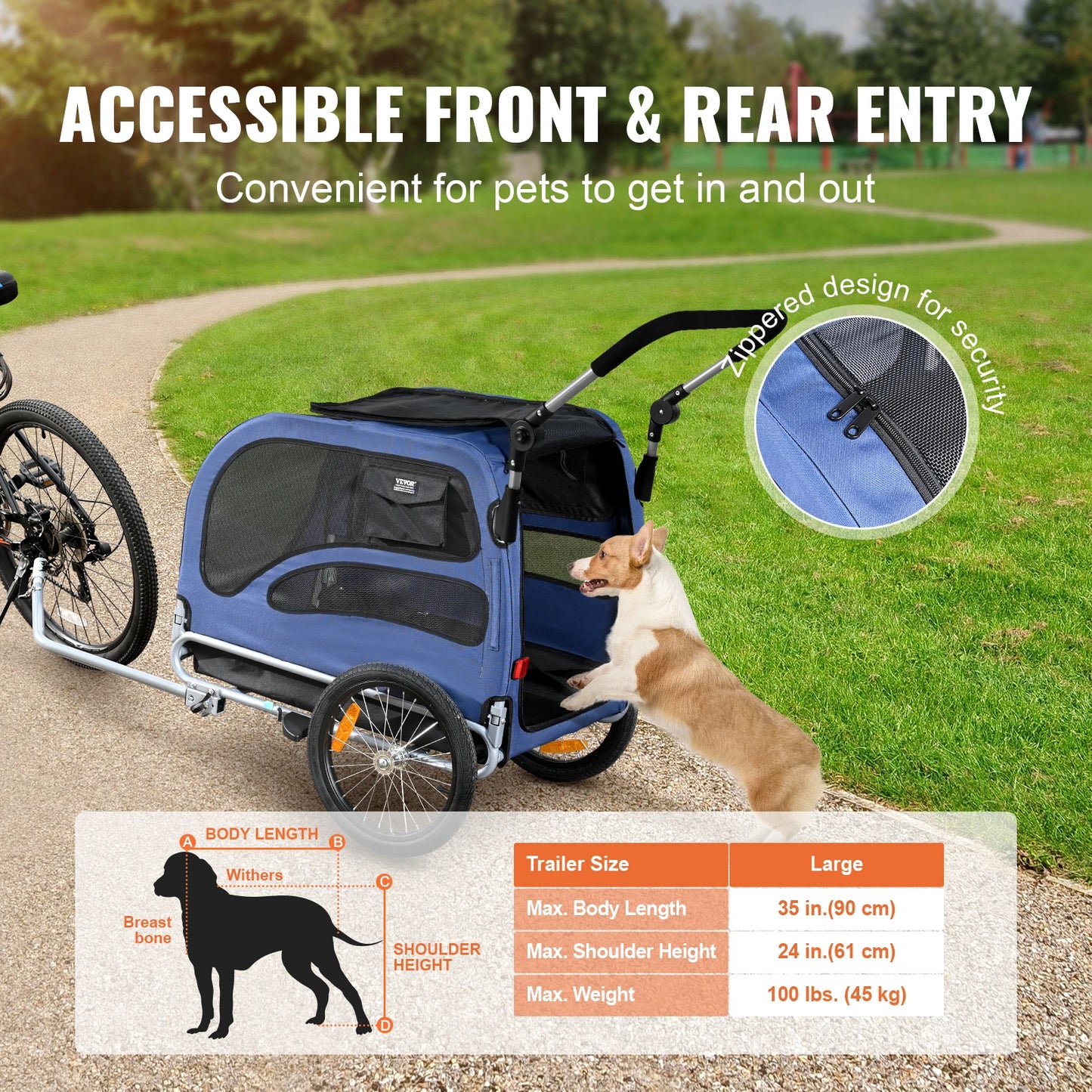 VEVOR 100 lbs Dog Bike Trailer 2-in-1 Pet Stroller Cart Bicycle Carrier with Wheels Coupler Reflectors Flag for Dogs Travel