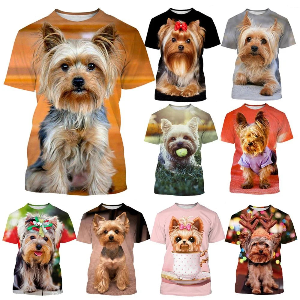 Yorkshire Terrier Dog 3D T-shirt Men's and Women's Fashion T-shirt Summer Casual Short Sleeved Crewneck Pet Dog Shirt Top