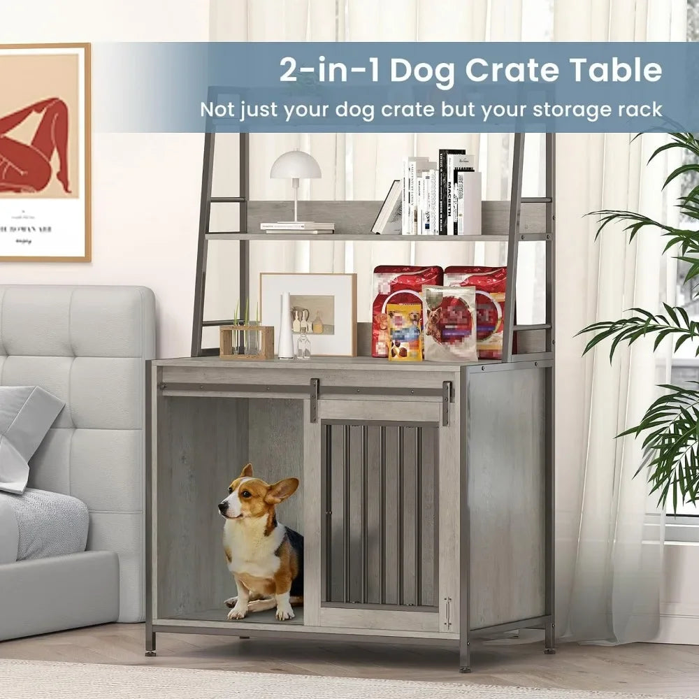 Heavy Duty Indoor Dog Kennel With Sliding Door with Shelves