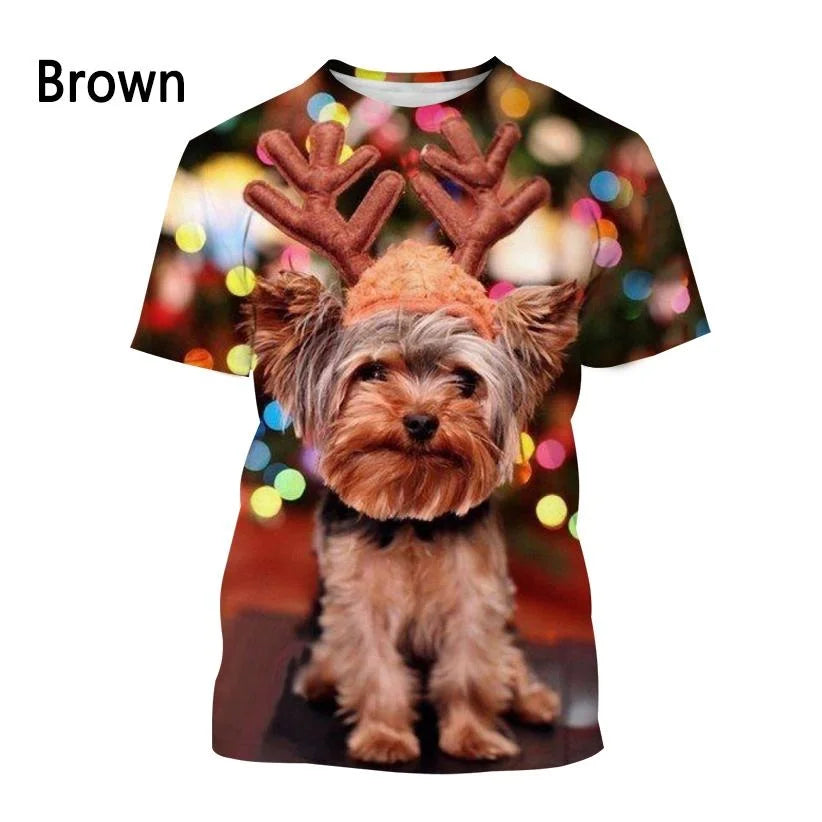 Yorkshire Terrier Dog 3D T-shirt Men's and Women's Fashion T-shirt Summer Casual Short Sleeved Crewneck Pet Dog Shirt Top