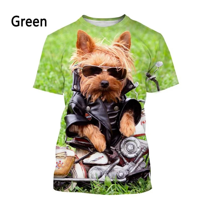 Yorkshire Terrier Dog 3D T-shirt Men's and Women's Fashion T-shirt Summer Casual Short Sleeved Crewneck Pet Dog Shirt Top