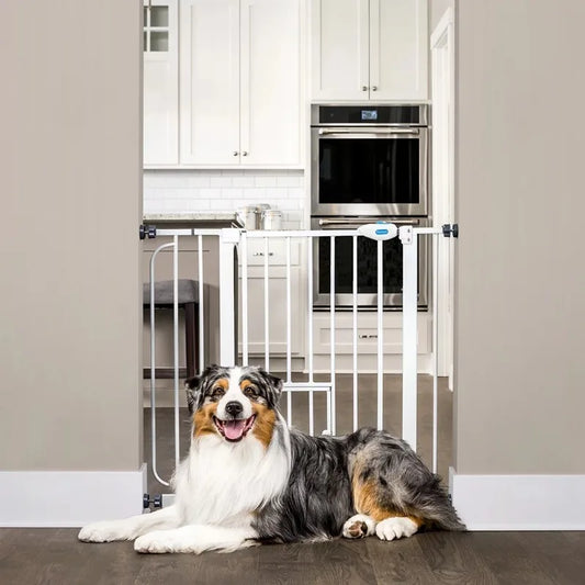 Extra Wide Walk Through Pet Gate with Small Pet Door, Pressure Mount Kit Included, Stands 30" Tall & Extends 29"-36.5" Wide