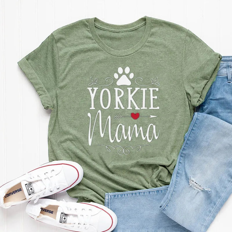 Yorkie Mama Shirt Mom Gift Clothing Life Lover Short Sleeve Tees Fashion 100% Cotton O Neck Female Clothing Plus Size Casual