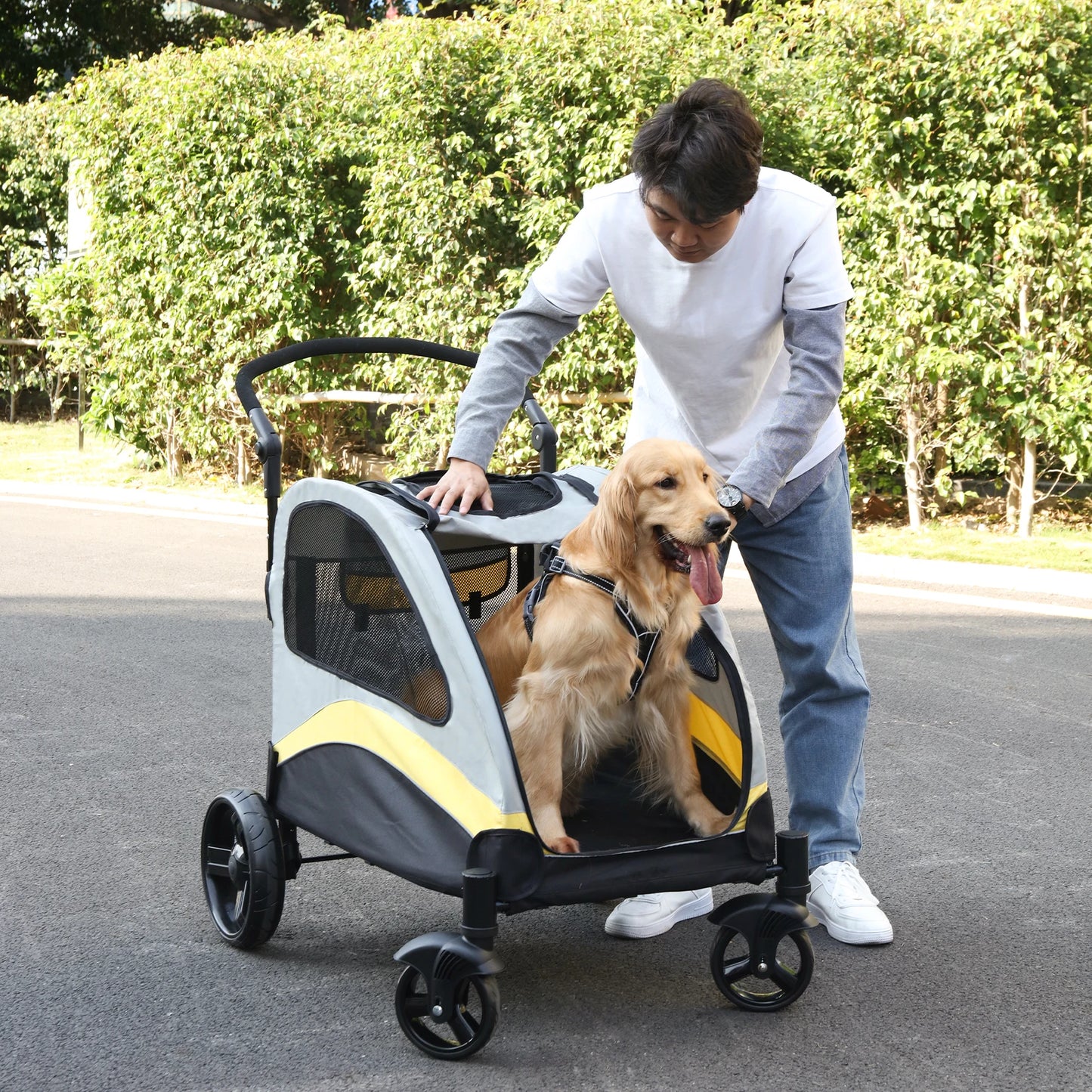 Dog Stroller Ultra-large 4 Wheels Pet Jogger up to 121 lbs