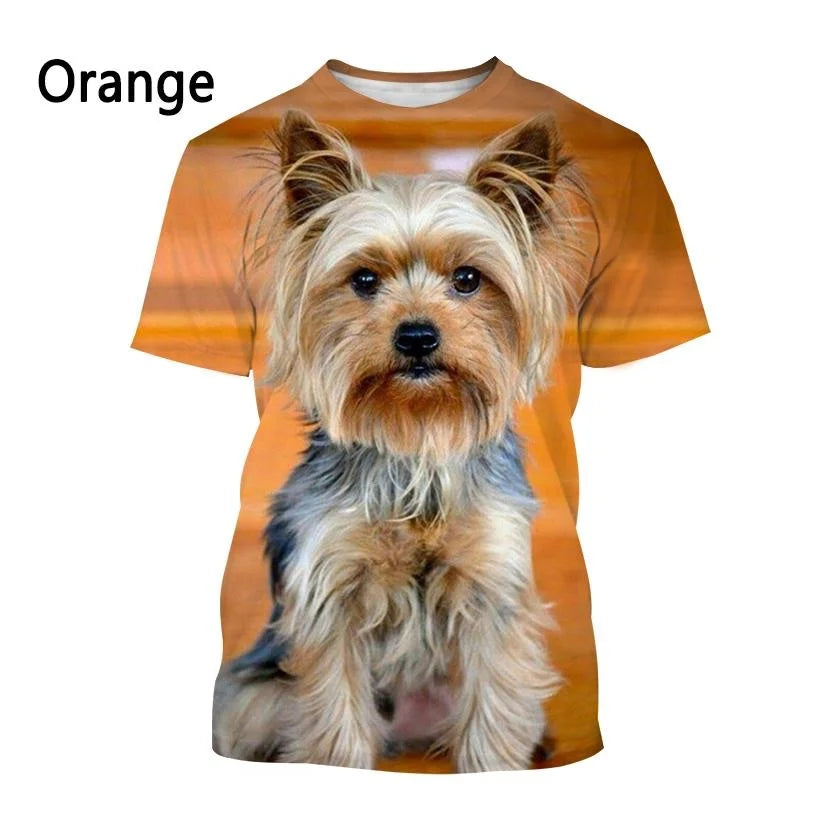 Yorkshire Terrier Dog 3D T-shirt Men's and Women's Fashion T-shirt Summer Casual Short Sleeved Crewneck Pet Dog Shirt Top