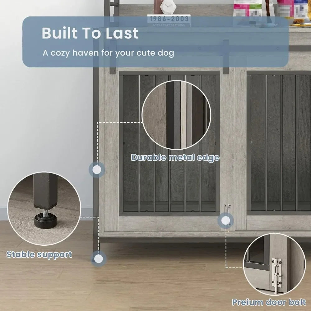 Heavy Duty Indoor Dog Kennel With Sliding Door with Shelves