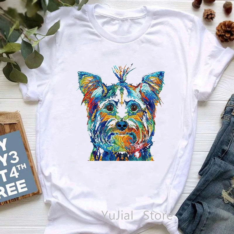 Watercolor Teddy / Yorkie / Schnauzer Animal Print T-shirt Women