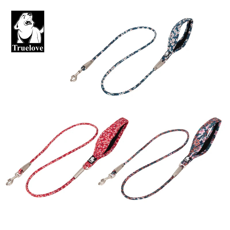 Truelove Pet Leash Floral Rope Leash for Dog and Cat Neoprene Padded Handle 100% Cotton Fabric Zinc-alloy Hook Outdoors TLL2573