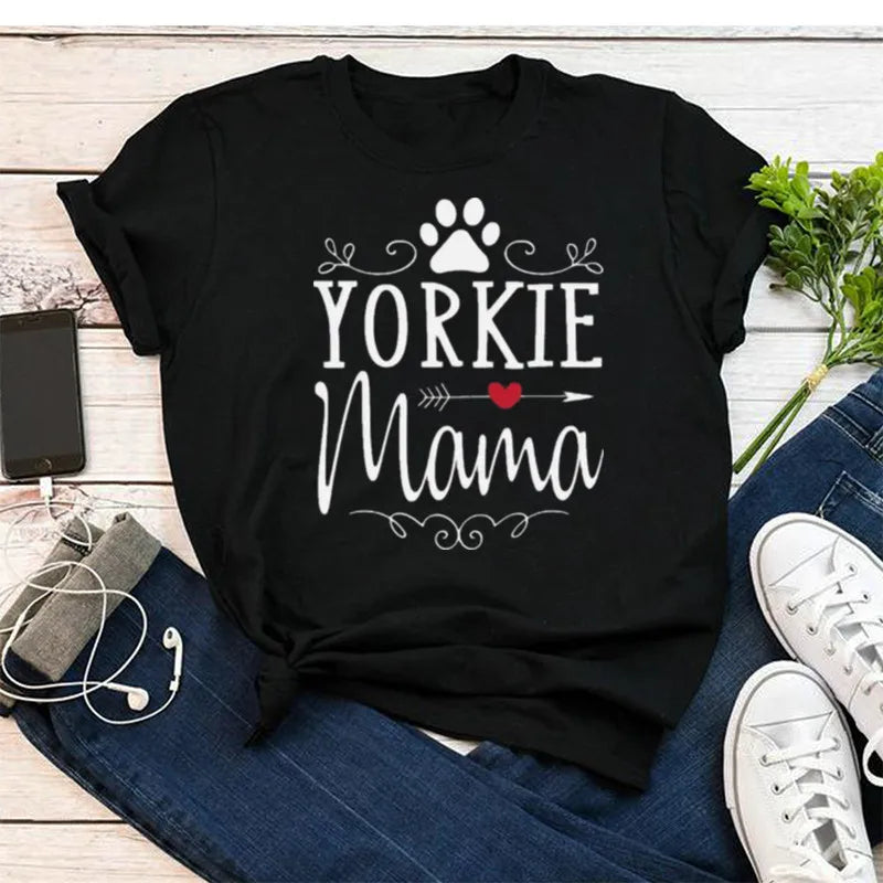 Yorkie Mama Shirt Mom Gift Clothing Life Lover Short Sleeve Tees Fashion 100% Cotton O Neck Female Clothing Plus Size Casual