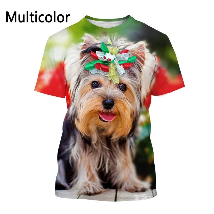 Yorkshire Terrier Dog 3D T-shirt Men's and Women's Fashion T-shirt Summer Casual Short Sleeved Crewneck Pet Dog Shirt Top