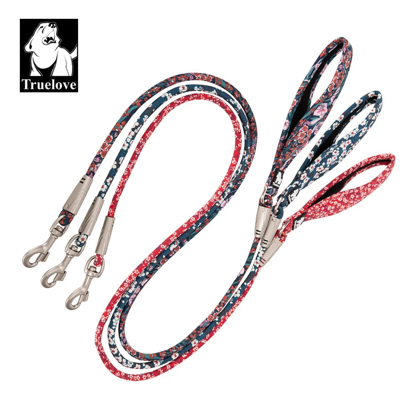 Truelove Pet Leash Floral Rope Leash for Dog and Cat Neoprene Padded Handle 100% Cotton Fabric Zinc-alloy Hook Outdoors TLL2573