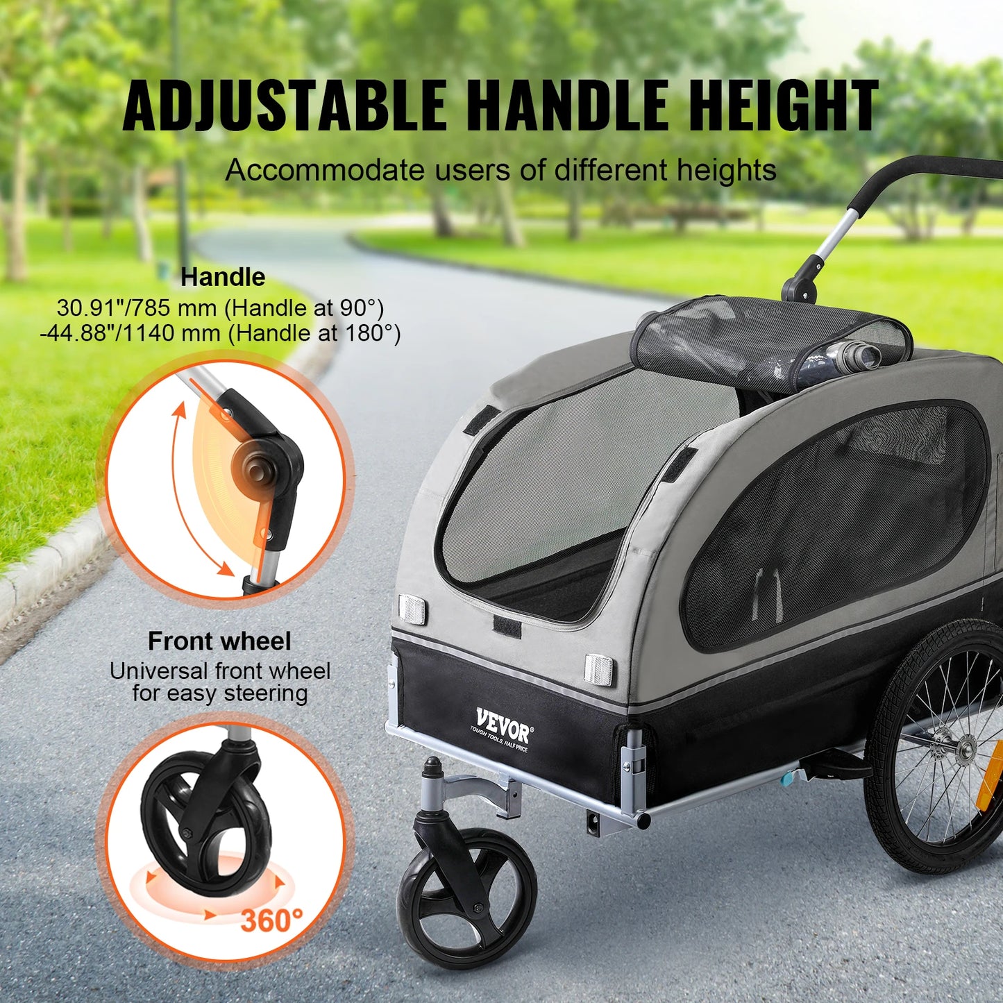 VEVOR Dog Bike Trailer 2-in-1 Pet Stroller Cart W/Quick Release Wheels Collapsible Trailer Universal Bicycle Coupler/Reflectors