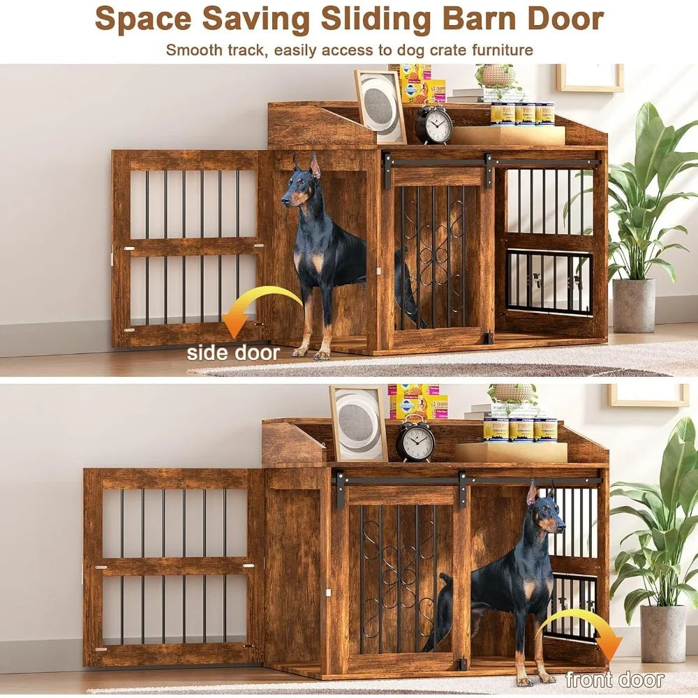 Dog Cage Crate furniture with sliding barn door