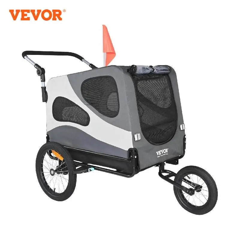 VEVOR 100 lbs Dog Bike Trailer 2-in-1 Pet Stroller Cart Easy Folding Bicycle Carrier with Coupler, Reflectors, Flag for Dogs