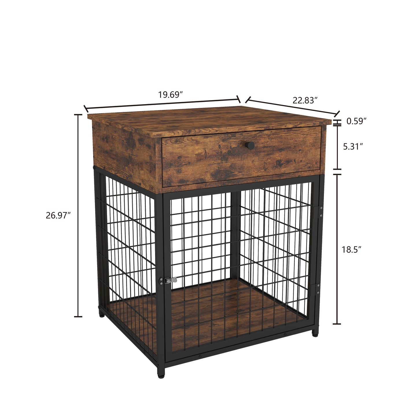 Wooden Dog Kennel / Crate Rustic Brown & Grey End Table Nightstand