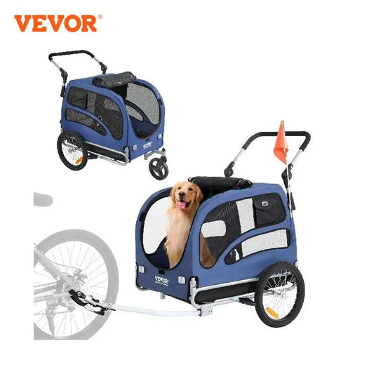 VEVOR 100 lbs Dog Bike Trailer 2-in-1 Pet Stroller Cart Bicycle Carrier with Wheels Coupler Reflectors Flag for Dogs Travel