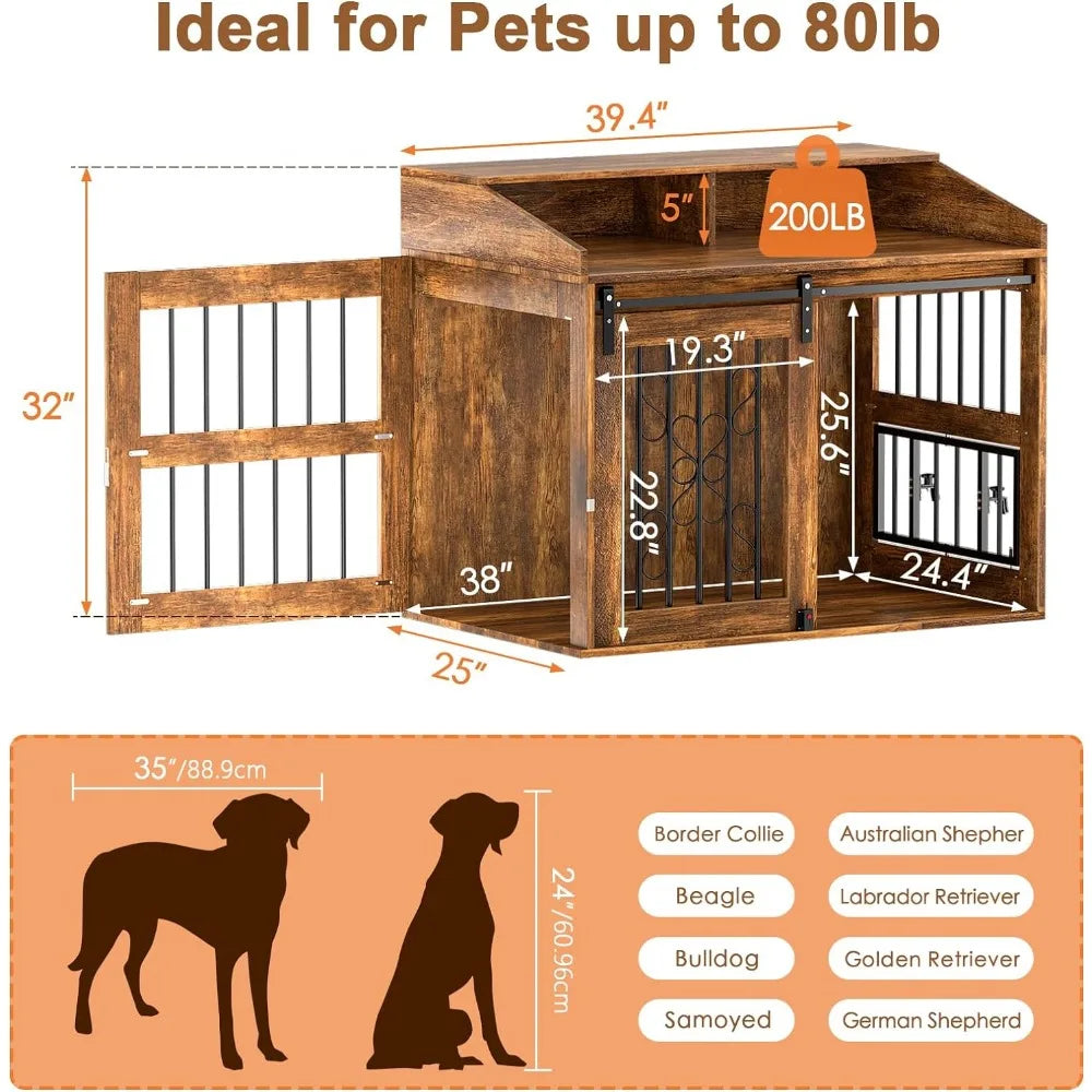 Dog Cage Crate furniture with sliding barn door