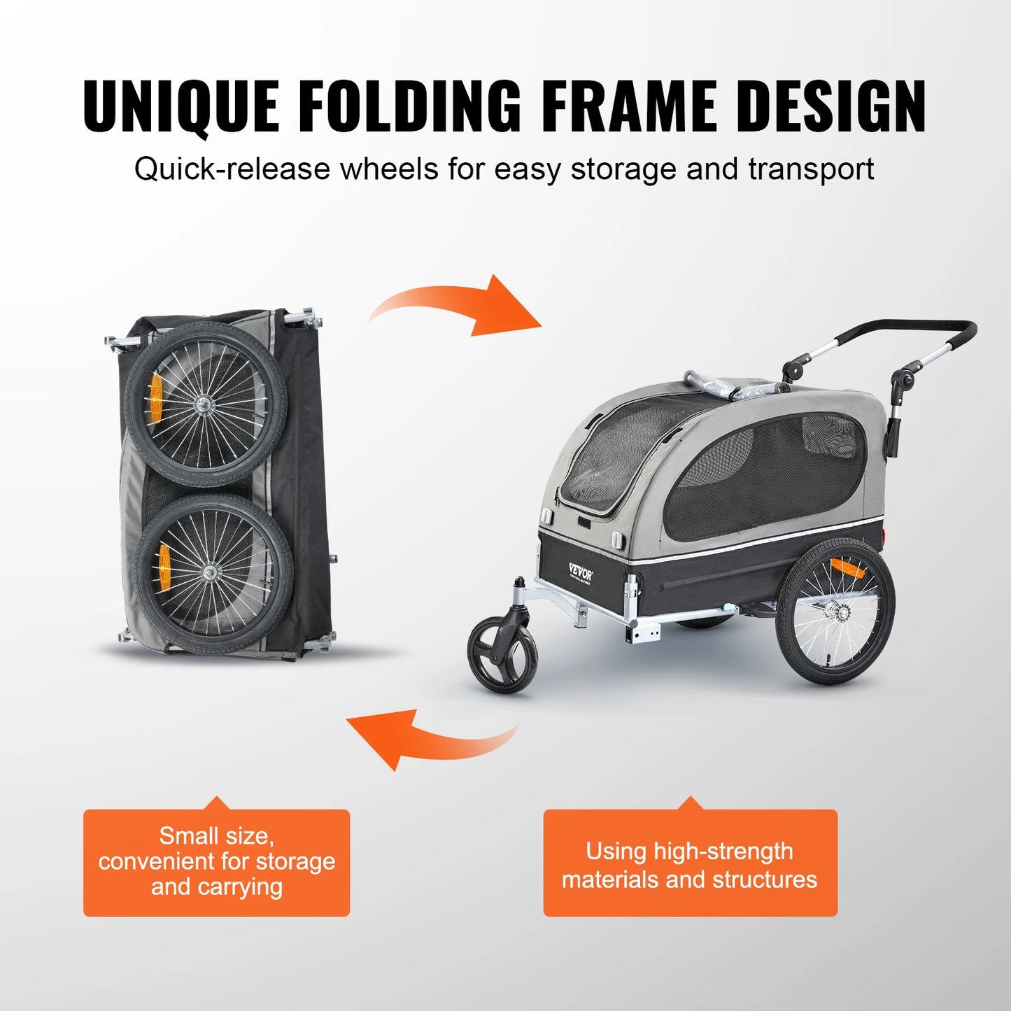 VEVOR Dog Bike Trailer 2-in-1 Pet Stroller Cart W/Quick Release Wheels Collapsible Trailer Universal Bicycle Coupler/Reflectors