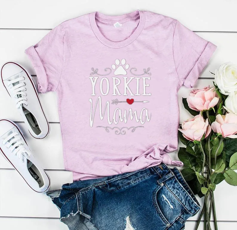 Yorkie Mama Shirt Mom Gift Clothing Life Lover Short Sleeve Tees Fashion 100% Cotton O Neck Female Clothing Plus Size Casual