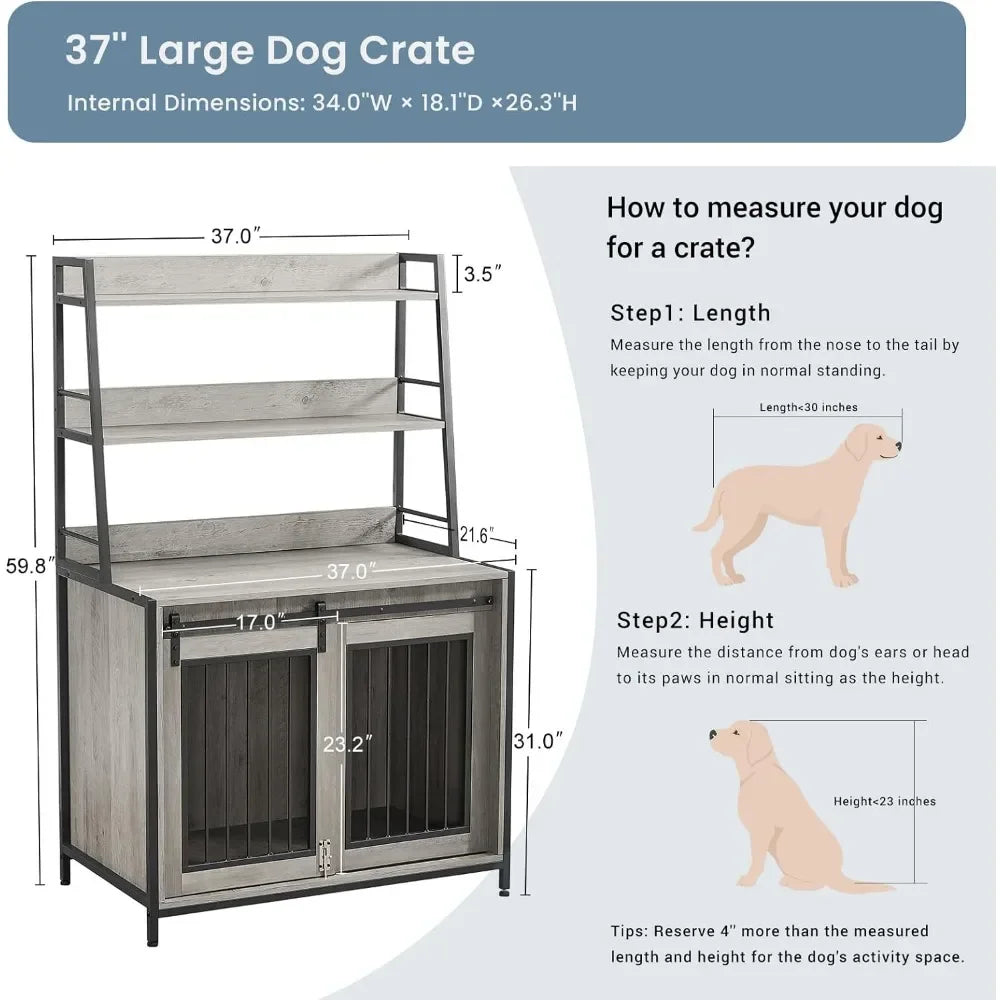 Heavy Duty Indoor Dog Kennel With Sliding Door with Shelves