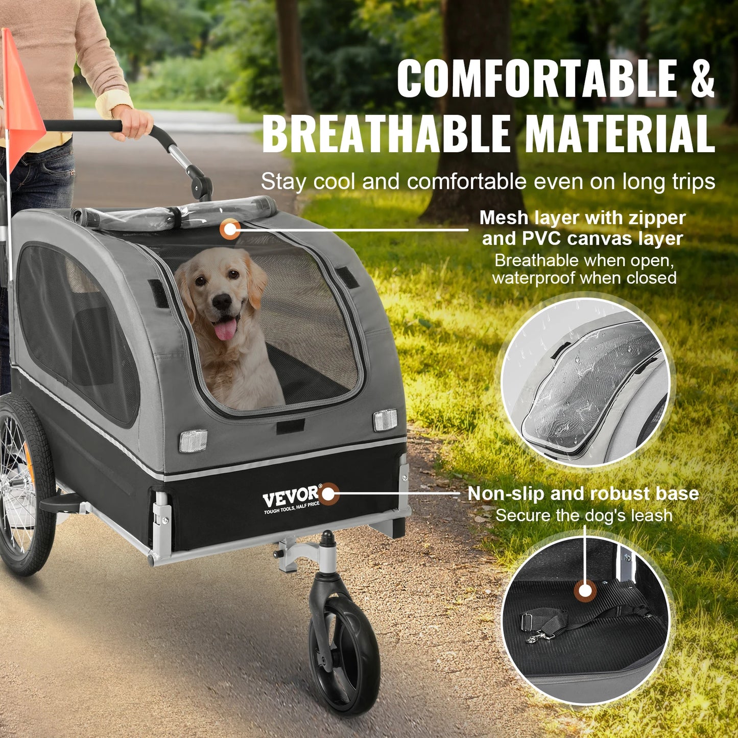 VEVOR Dog Bike Trailer 2-in-1 Pet Stroller Cart W/Quick Release Wheels Collapsible Trailer Universal Bicycle Coupler/Reflectors