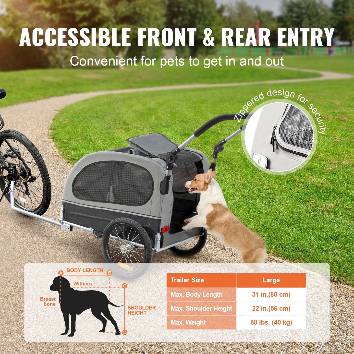 VEVOR Dog Bike Trailer 2-in-1 Pet Stroller Cart W/Quick Release Wheels Collapsible Trailer Universal Bicycle Coupler/Reflectors