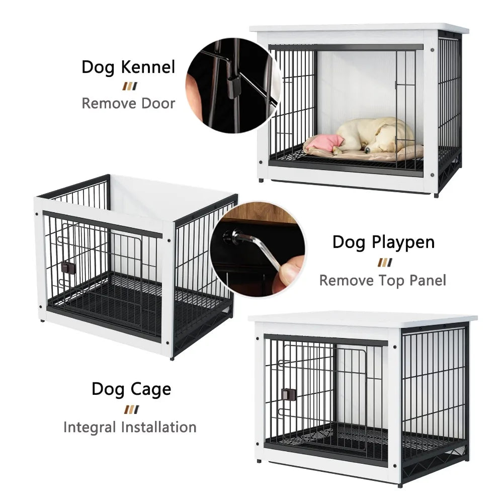 Dog Crate Furniture, Wooden Wire Dog House, Decorative Indoor Kennel