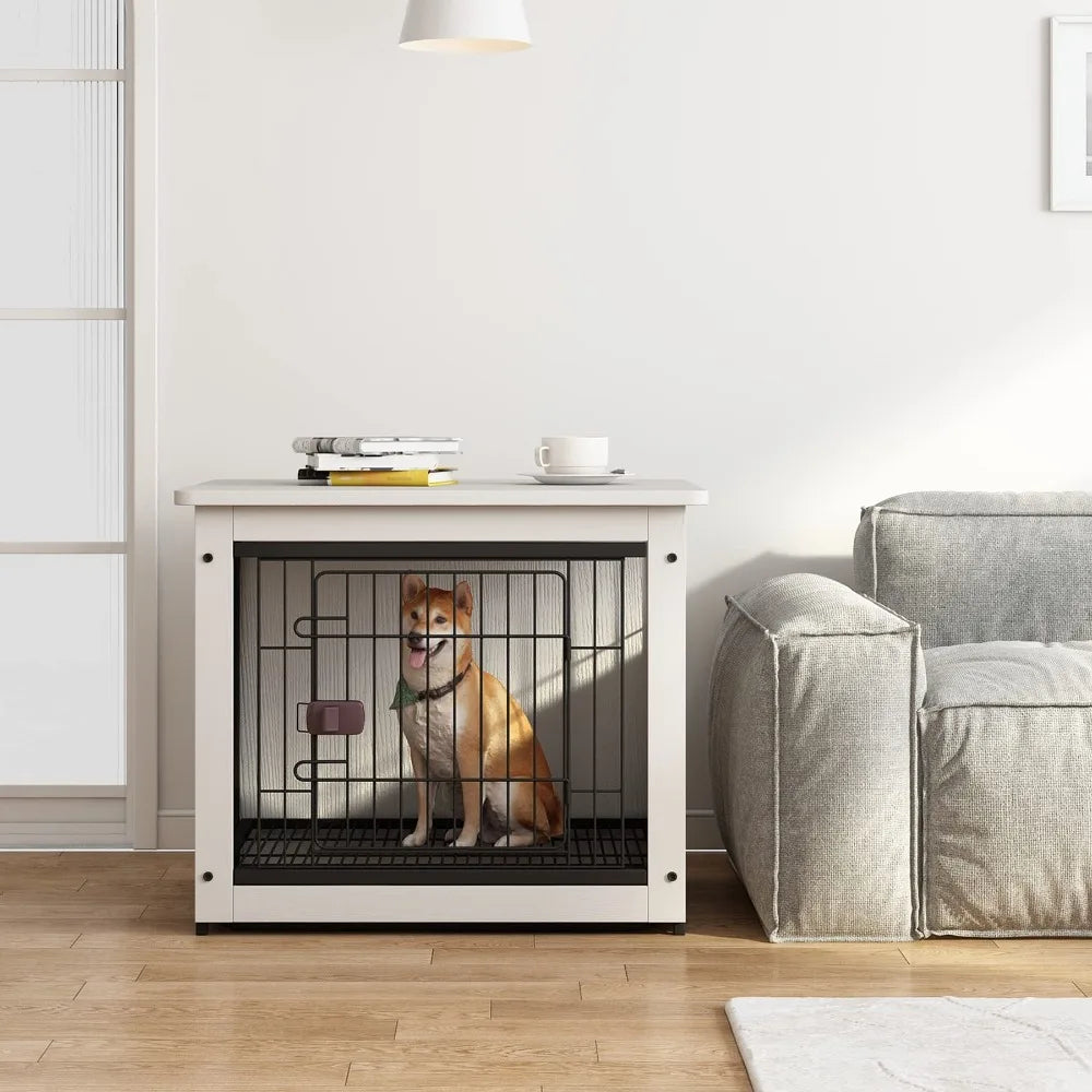 Dog Crate Furniture, Wooden Wire Dog House, Decorative Indoor Kennel