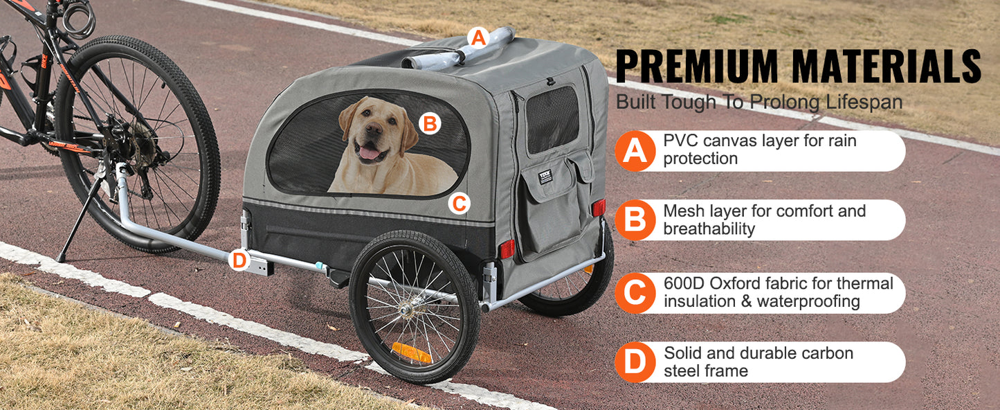 VEVOR 88 lbs Dog Bike Trailer Pet Cart Bicycle Carrier with Wheels, Coupler, Reflectors, Flag, Collapsible to Store for Dogs