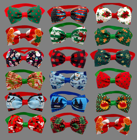 10-pack Adjustable Pet Bow Ties Holiday Themed